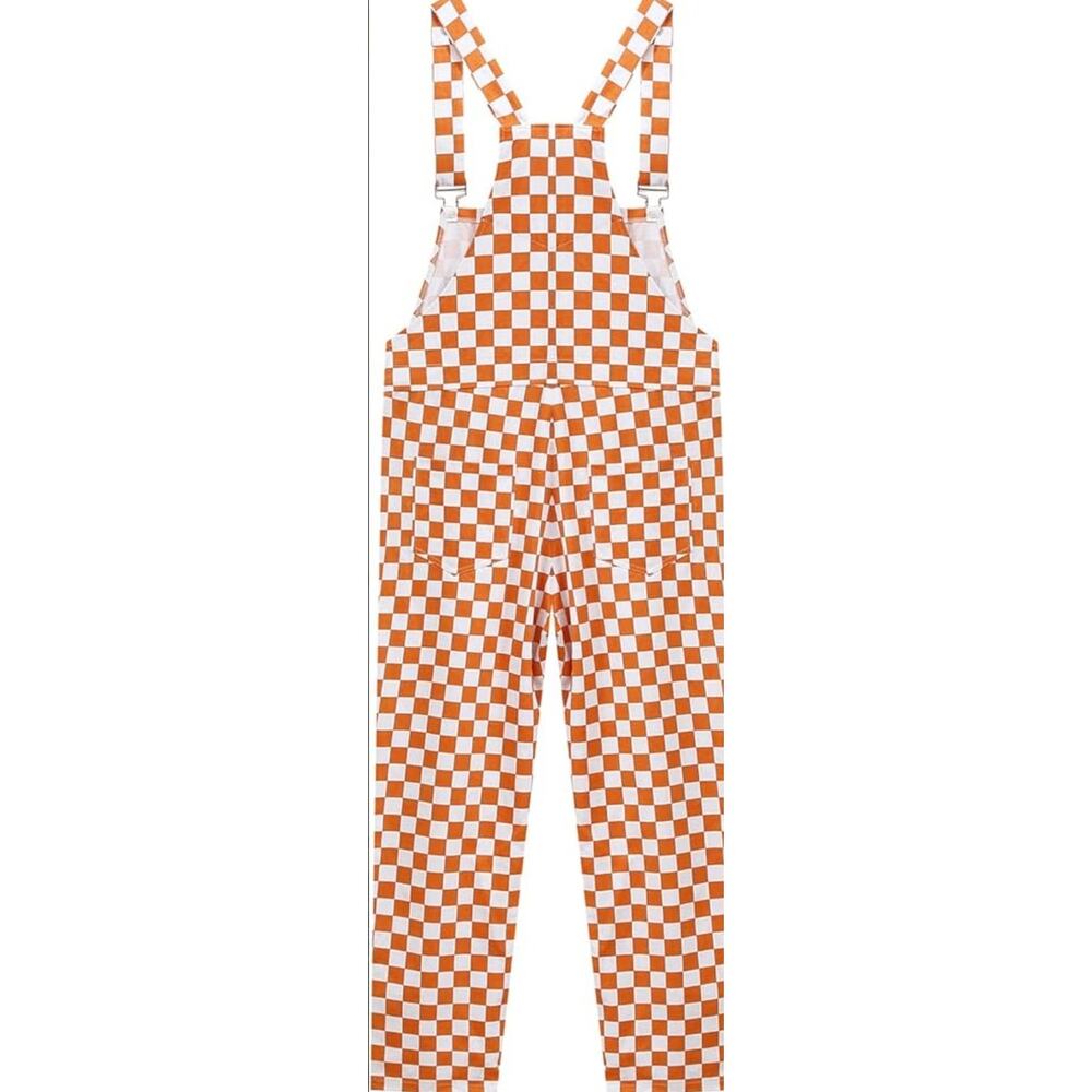 Gezour Orange and White Checkered Gameday Overalls Size L - Picture 5 of 6